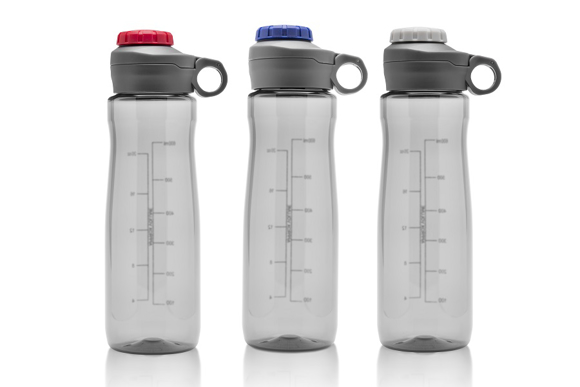 Grey hydration gauge bottles with coloured screw lid