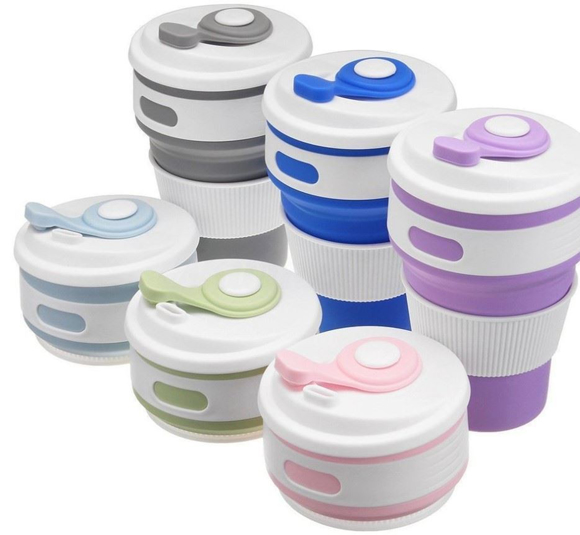 Silicone collapsible reusable coffee cup with printed grip