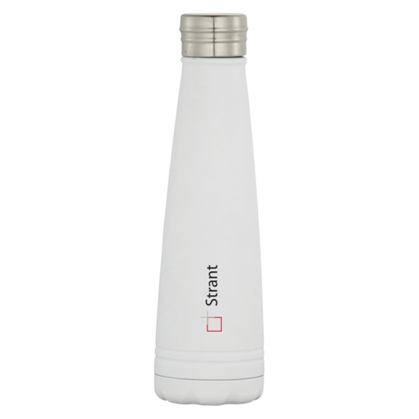 White metal drinks bottle with logo printed