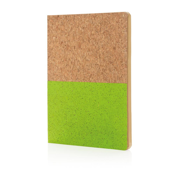 Eco-friendly cork notebook with bottom half coloured green
