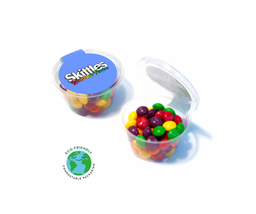 Compostable sweet pot containing skittles