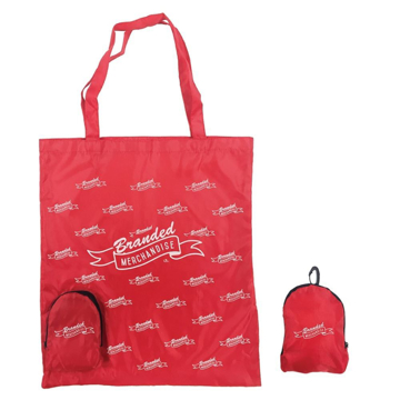 Shopping bag with pocket to fold bag into