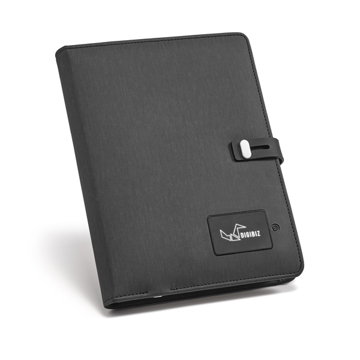 A5 imitation leather notepad folder with built in portable charger