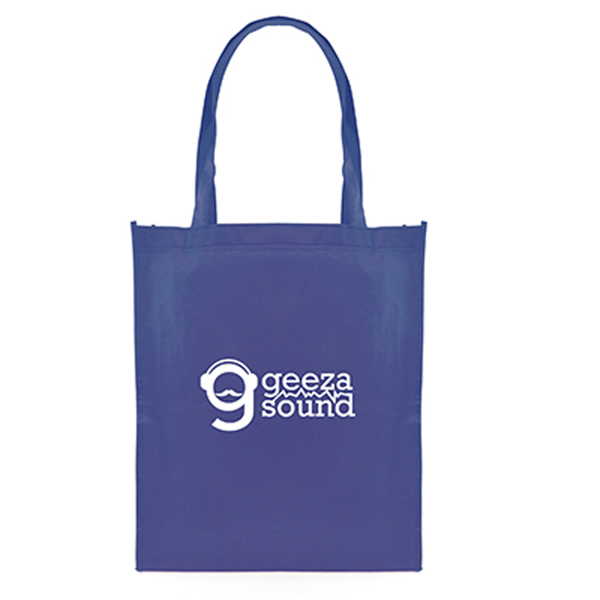 Blue non-woven shopper bag with print to one side