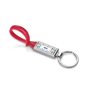 red belt clip keyring with a domed label to the front