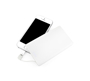White flat card shaped power bank charging a mobile phone