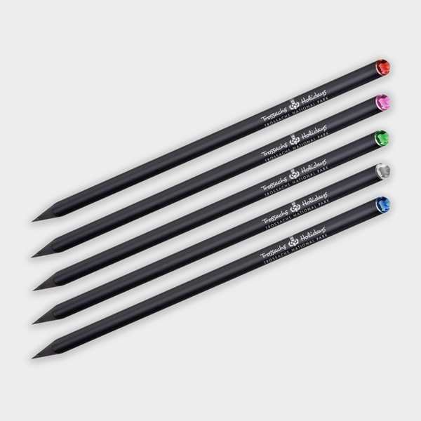 Crystal Tipped Eco Pencil in black with various coloured crystals