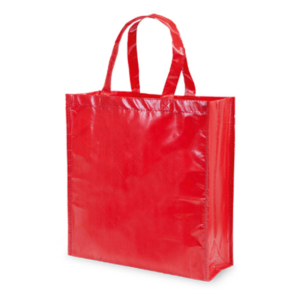 laminated red tote bag