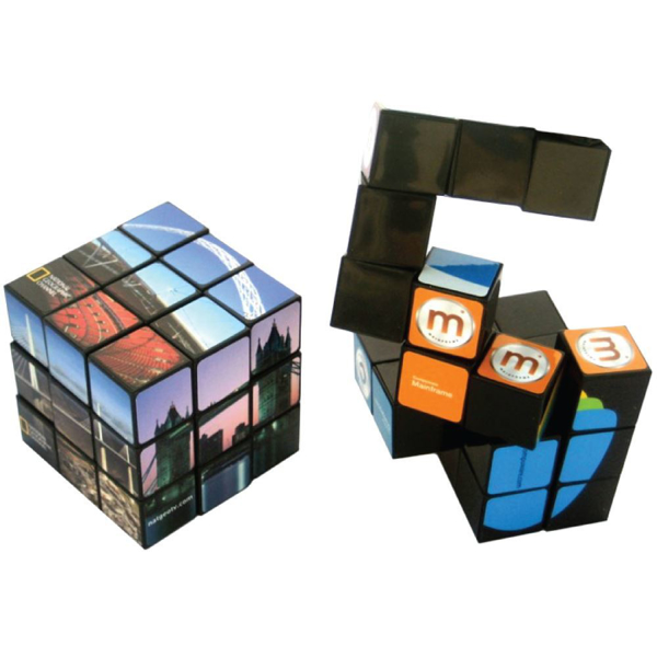 elastic cube toy with a full colour photographic design