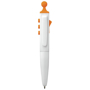 white and orange plastic pen with fidget aids on the top