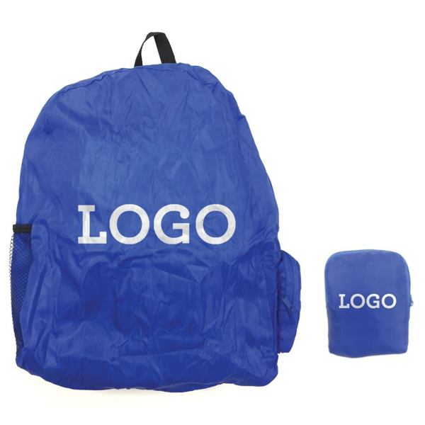 Foldable Rucksack in blue with colour match pouch and 1 colour logo