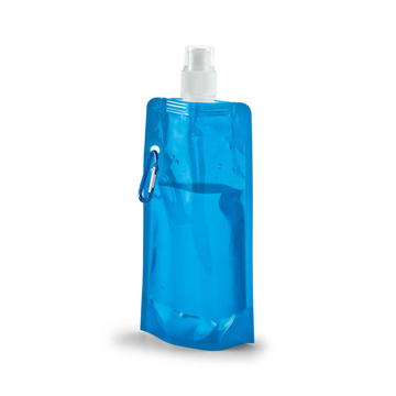 Folding Water Bottle With Side Carabiner Clip - Blue
