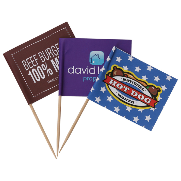 3 food pick flags with full colour designs