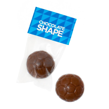 Half solid chocolate football shape in a bag with card header