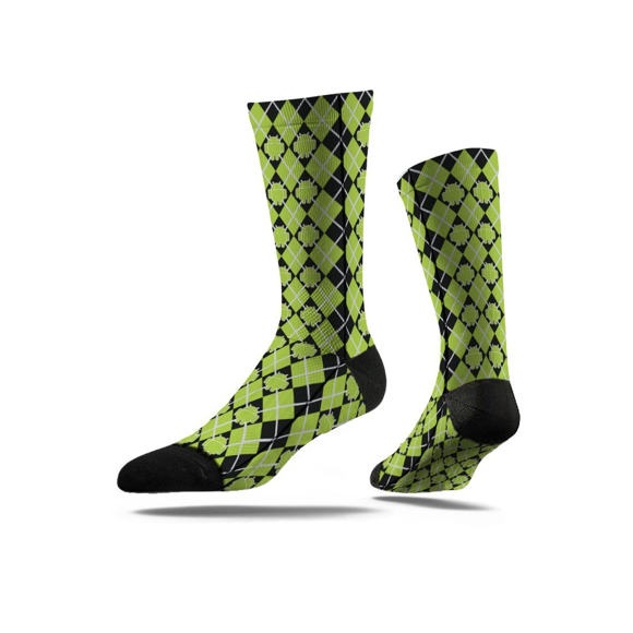 Full Sub Socks in black with green and white print