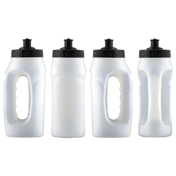 White jogger running bottle with hand grip and black sip lid