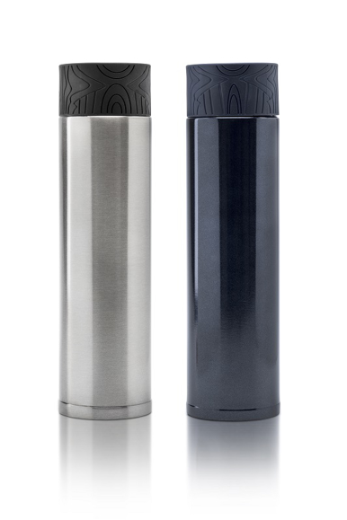 metal thermal bottle with embossed geometric pattern to lid