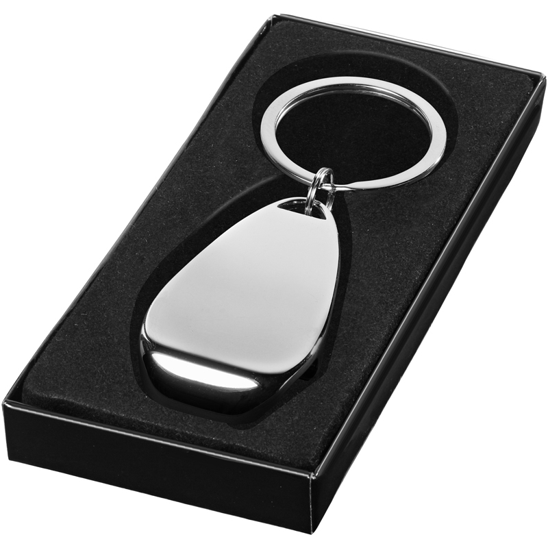 Key Chain Bottle Opener in silver presented in black box