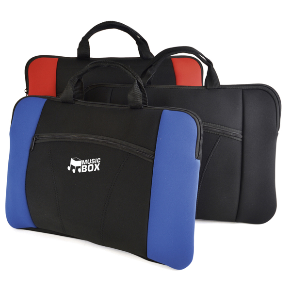 Black and blue laptop sleeve with handle