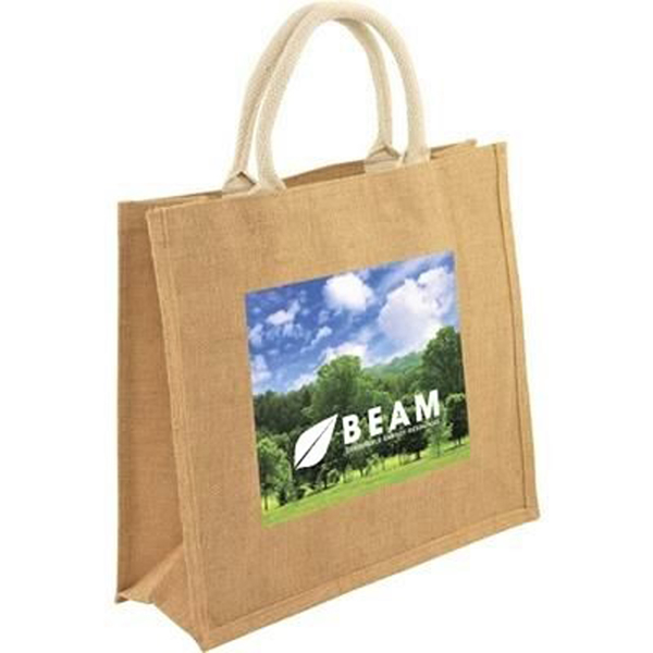 Large square jute bag with full colour print on the front