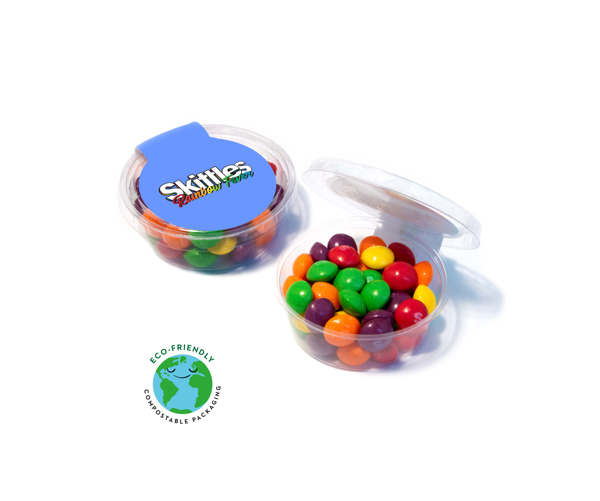 Medium compostable sweet pot filled with skittles