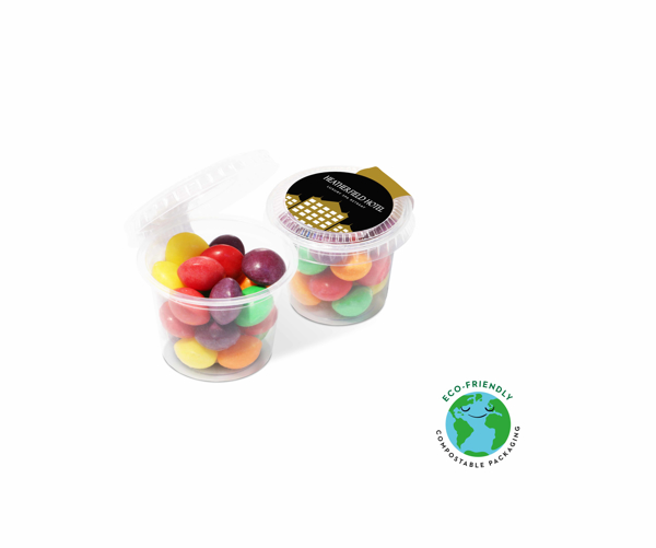 Mini compostable Sweet pot filled with skittles
