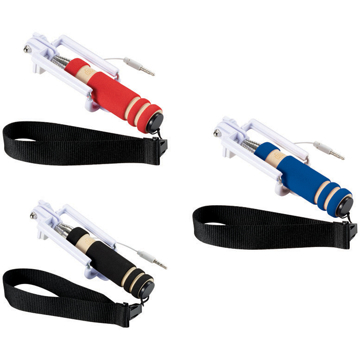 Mini Selfie Stick in red, blue and black with black straps
