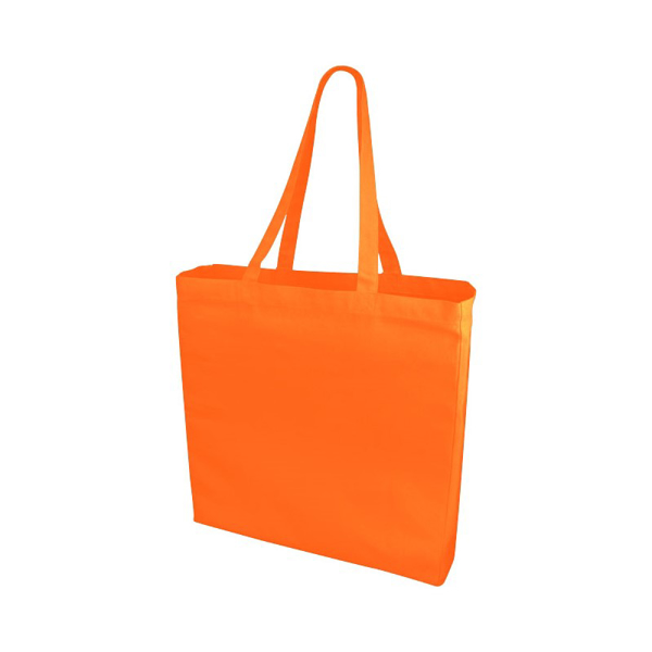 Large orange shopping bag with long handles and gusset