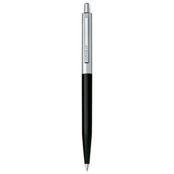 Metal pen with black body and silver upper