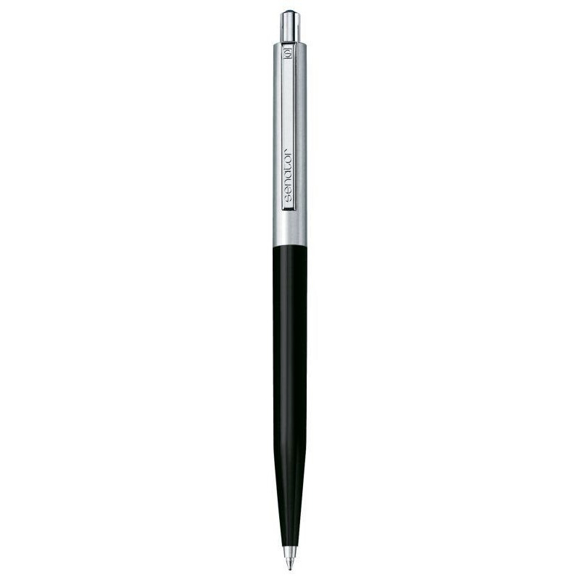 Metal pen with black body and silver upper