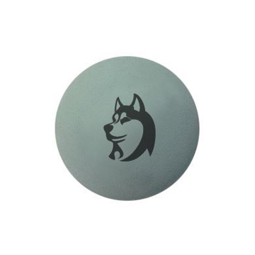 grey rubber dog ball with printed dog