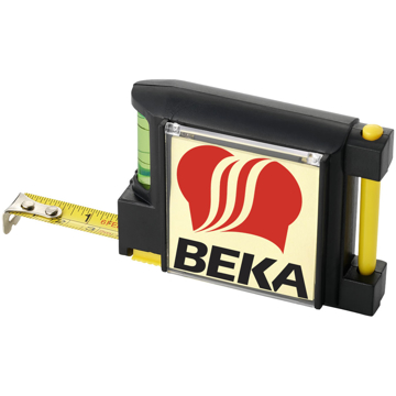 measuring tape with notepad and spirit level