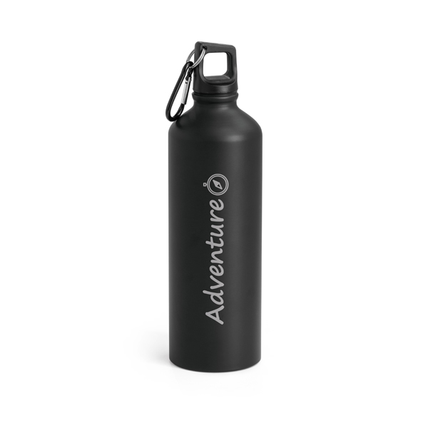 thermal metal bottle with carabiner clip to lid - black