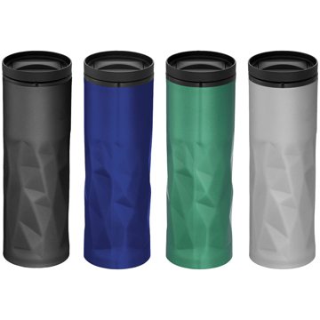 4 geometric torn travel mugs in different colours