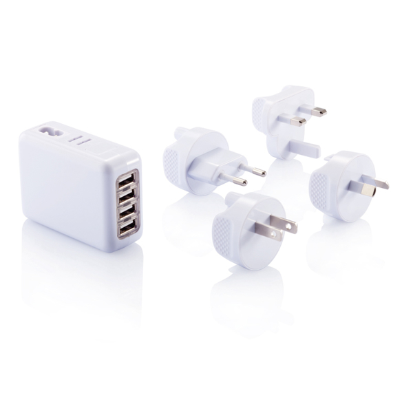 USB Port Travel Plug in white with all attachments