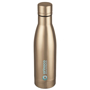 gold metal drinks bottle with print to the side