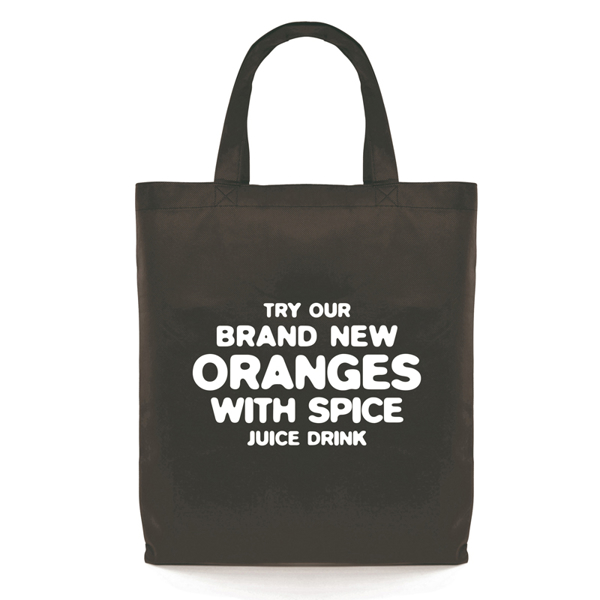 Promotional black shopper bag with large print to the front