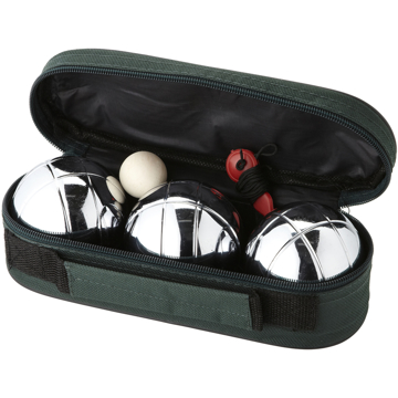 3 Ball Jeu De Boules Set with 3 metal balls, wooden jack and storage pouch and full zip around