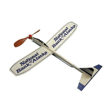 50 Balsa Motorplane with navy details and logo and red propeller