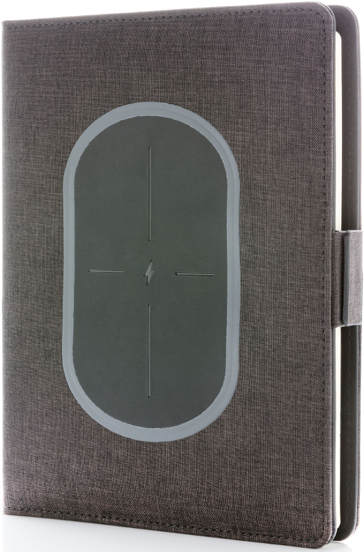 front angled view of the a5 wireless charging folder showing charging pad