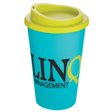 reusable coffee mug with 2 colour branding