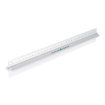 Large metal ruler with company logo printed in one position