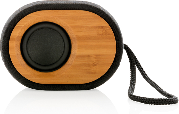 Bamboo X Eco Bluetooth Speaker in bamboo and black with black strap