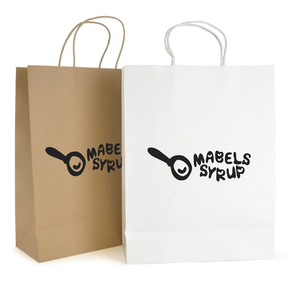 Recyclable Brunswick Large Paper Bag with handles in brown and white with 1 colour print logo