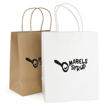 Recyclable Brunswick Medium Paper Bag with handles in brown and white with 1 colour print logo