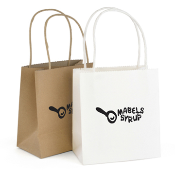 Recyclable Brunswick Small Paper Bag with handles in brown and white with 1 colour print logo