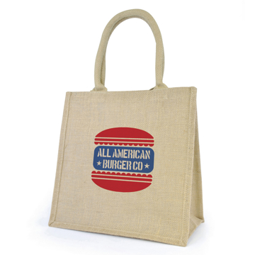 Promotional jute bag with handle and print to the front