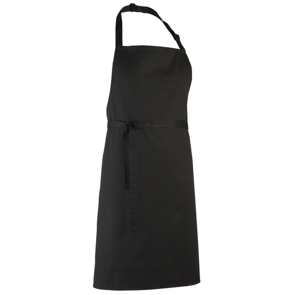 Colours Bib Apron in black with sliding adjustable buckle, neckband and ties