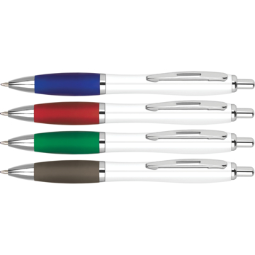 Contour Eco Ballpen in white and silver with different coloured grips