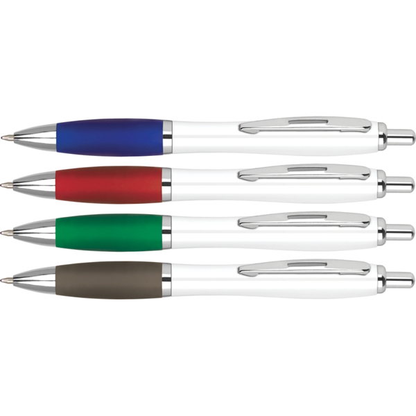Contour Eco Ballpen in white and silver with different coloured grips